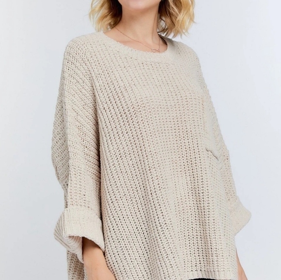 Only 1 left! NWT Yummy Chunky Knit Sweater / Pocket Solid Cream - Picture 2 of 4